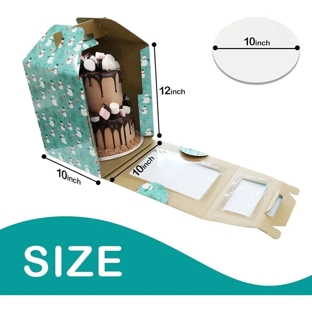 2 Pack Kuu De Fun Tall Christmas 3-Tiered Cardboard Cake Box Blue 10x10x12 Inch
